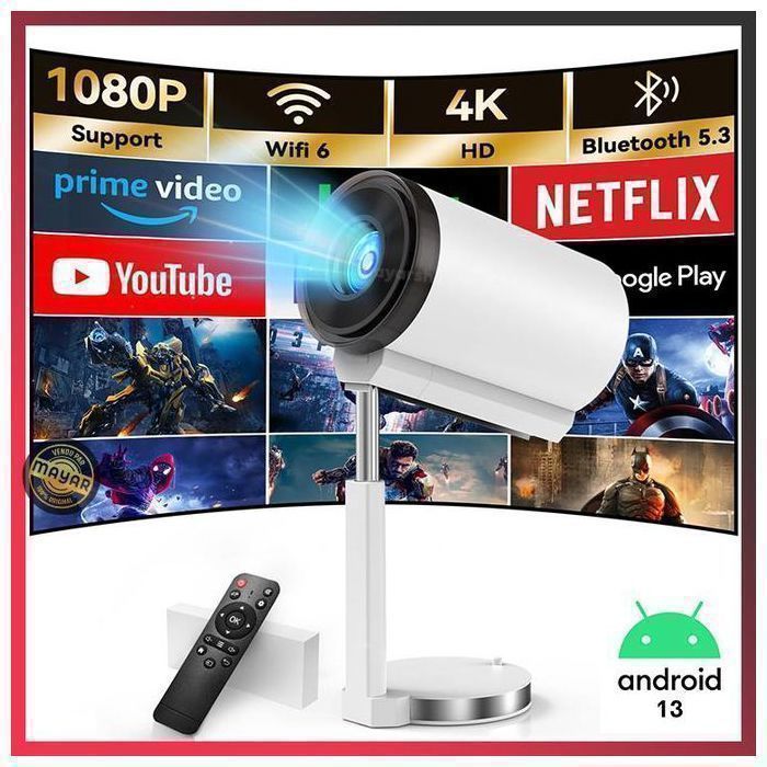 Vidéoprojecteur Portable HD 4K Android 13 – WiFi 6, Bluetooth 5.0, Rotation 270°