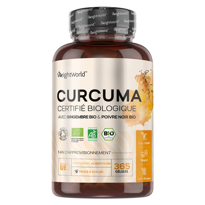 Curcuma Bio Gélules, Curcuma Complex Certifié Agriculture Biologique - Source de Curcumine, Vitamines, Minéraux, Sans OGM