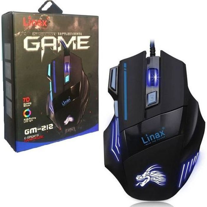 Souris Gamer RGB Rétroéclairée - GM-212 E-Sport - Bouton DPI Réglable