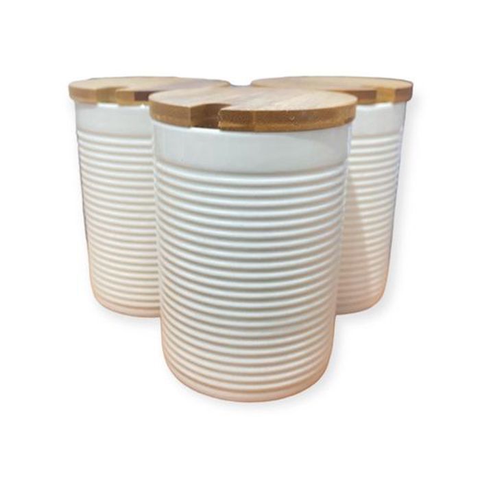 Set 3 Boites En Porcelaine Avec Couvercle En Bambou 11X8 Cm