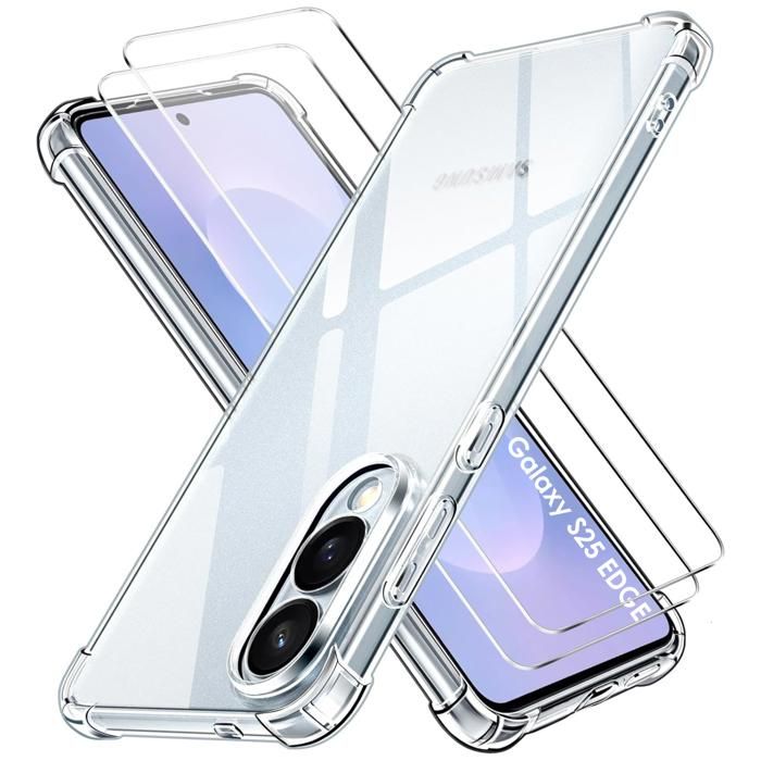 Stötabsorberande fodral för Samsung Galaxy S25 EDGE och 2 härdade glas skydd för skärmen Phonillico®