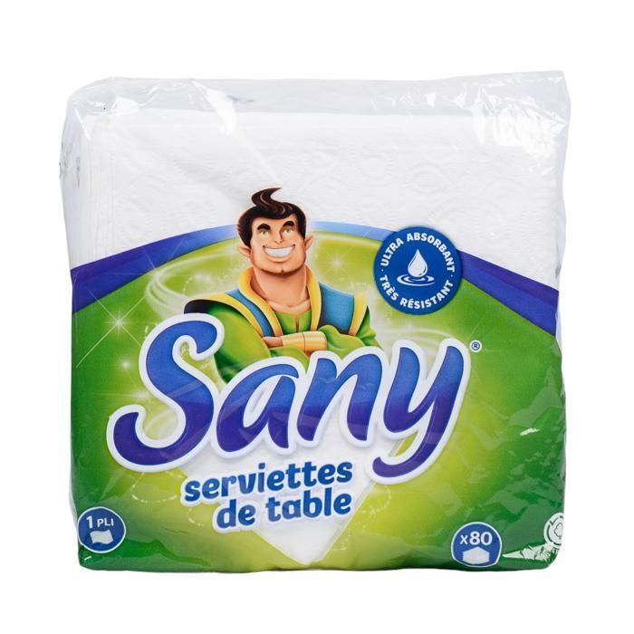 Serviettes de table - Sany - 80 unités - Blanc - 30x30 cm - Synthétique