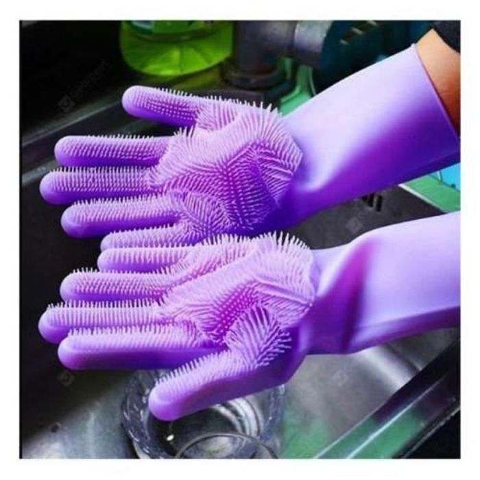 Paire Gants en silicone magiques pour le lavage de la vaisselle-Mauve