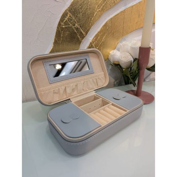 Boîte de Rangement de Bijoux Multifonction Portable Avec Miroir bleu