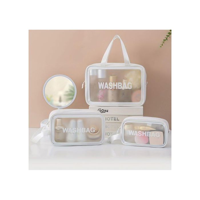 Set de 3 Trousses Transparentes Imperméables pour Maquillage et Voyage - Blanc