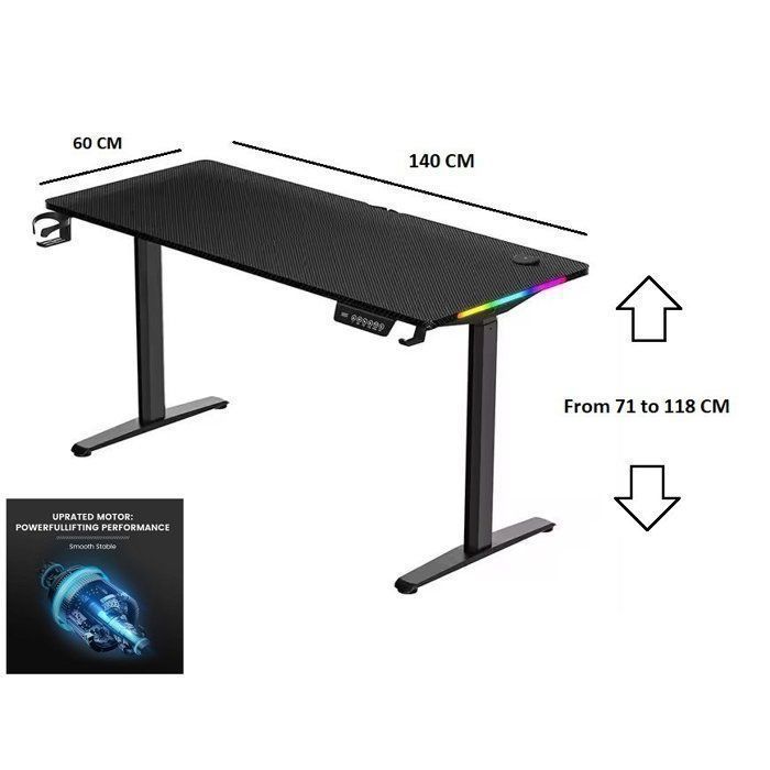Table de Gaming - Non spécifié - 140 x 60 cm - Éclairage RGB - Réglable en hauteur - Design contemporain