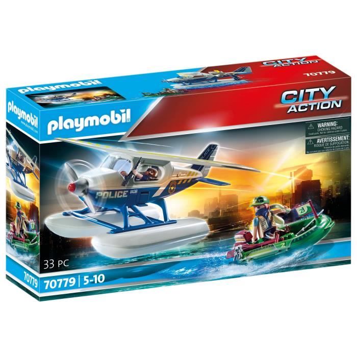PLAYMOBIL - 70779 - Hydravion de police et bandit - Bleu - Playmobil City Action - 33 pièces