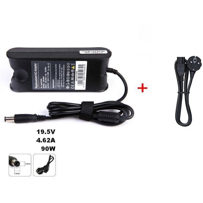 Chargeur Adaptateur Secteur 19.5V 4,62A Remplacement pour Dell Latitude 7,4 mm5,0 mm