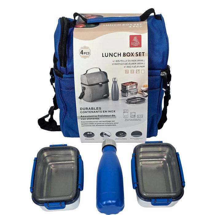 Lunch box 4 pièces inox, Isotherme Bleu LUXUS