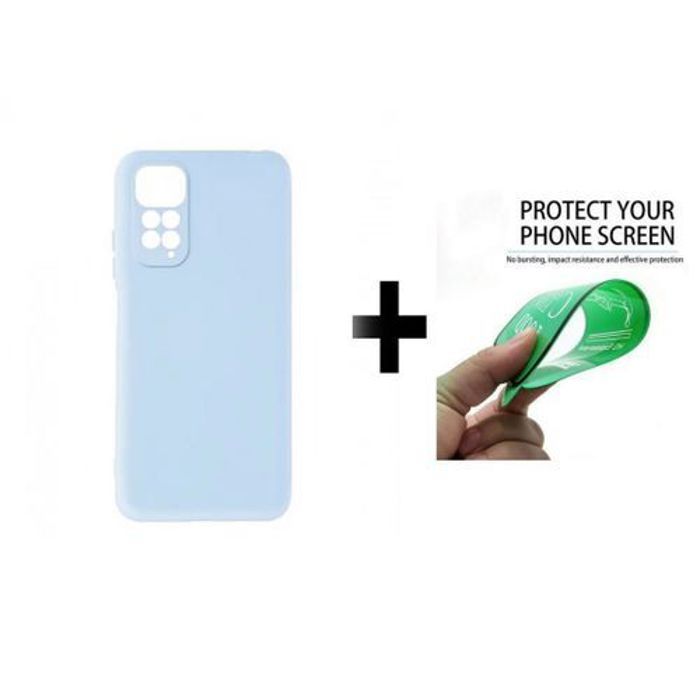 Coque et protection d'écran - GÉNÉRIQUE - Redmi Note 11S - Silicone Souple - Bleu Ciel - Protection Complète