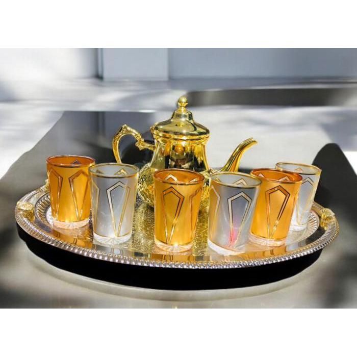 12 VERRE A THE DECORES DORE ET ARGENTE