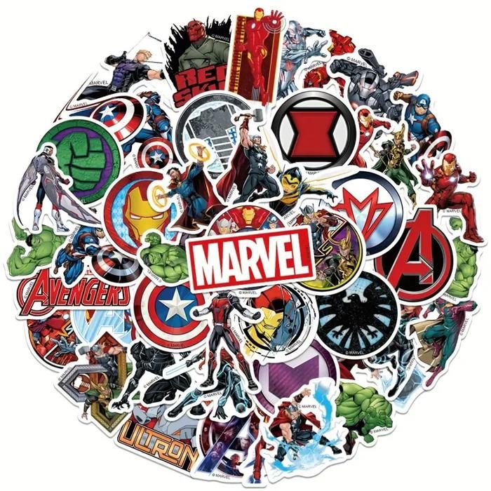 Autocollants - Marvel - Avengers - 50 Stickers Réutilisables - Résistants à l'Eau - Multicolores