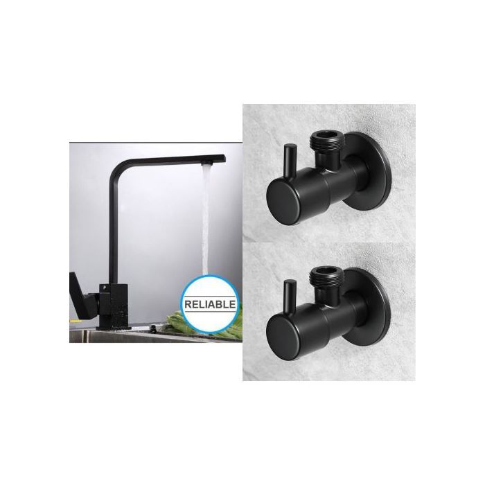 Mitigeur cuisine noir sur table & 2 robinet équerre 3/8