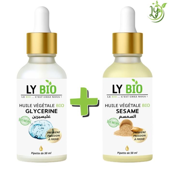 Pack de soins - LYBIO - HUILE GLYCERINE 50ml - HUILE SESAME 50ml - Nourrissant - Hydratant - Antioxydant