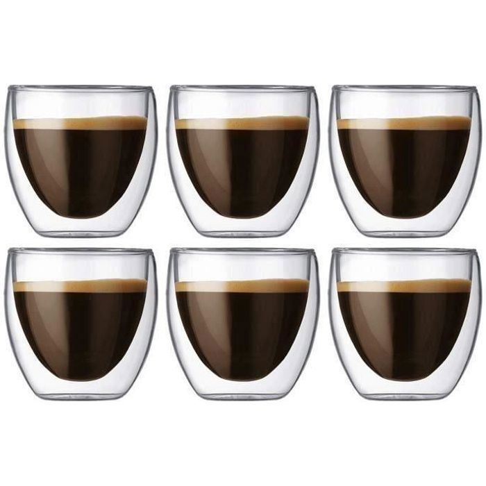 Tasse à café - Originale - Verre - Double paroi - 80ml - Set de 6 pièces