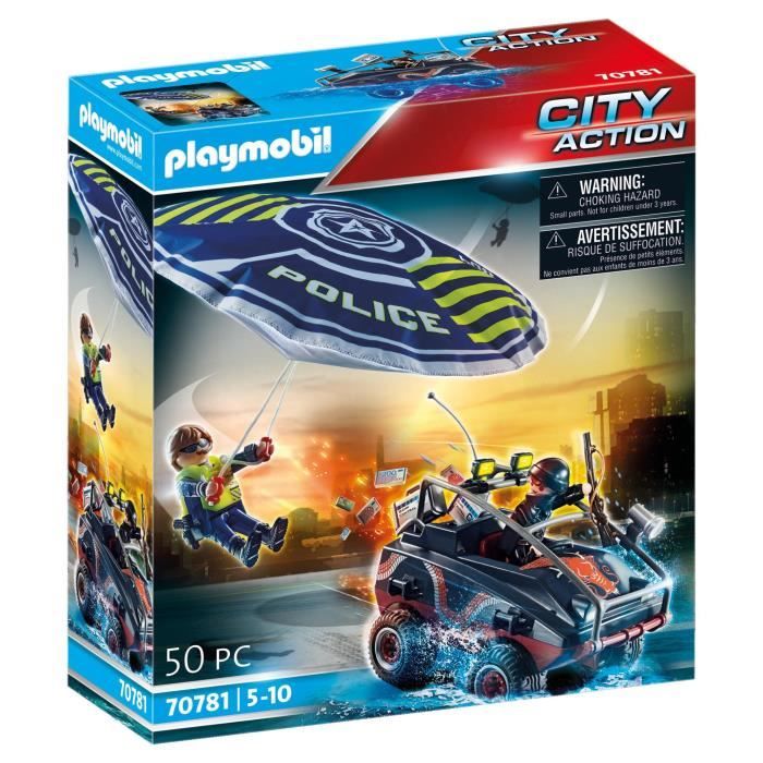 PLAYMOBIL - 70781 - Policier parachutiste et quad des bandits - Bleu - Mixte - 5 ans