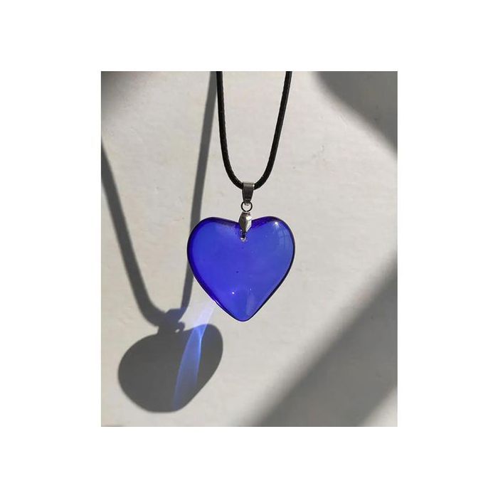Collier - Élégant - Cœur Bleu - Cristal - Fibre Synthétique - Pour Femmes