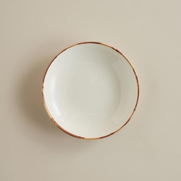 Assiette Creuse en Grès Bambou Palm Blanc (21 cm)