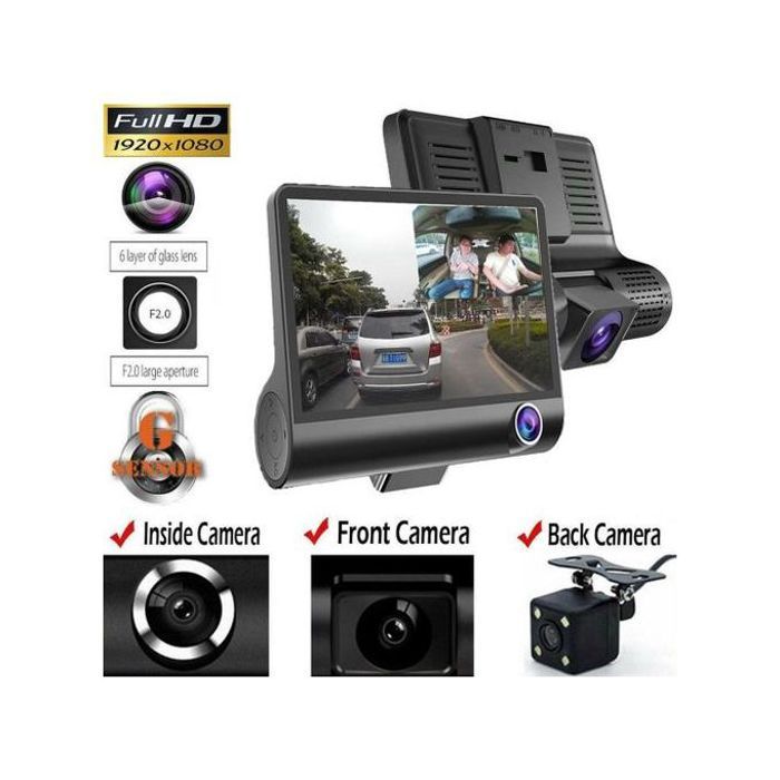 Caméra de recul de voiture dvr à trois objectifs 4 pouces 1080p