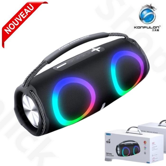 Konfulon Haut parleur portable 20 W F23 sans fil haute puissance avec interconnexion TWS lumière ambiante colorée
