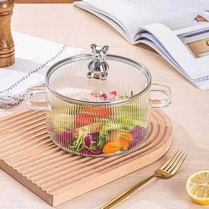 MARMITE EN VERRE-FAIT TOU- RESISTANTE A LA CHALEUR COULEUR TRANPARENTE 1800 ML -CUISINIERE MICRO ONDE ET INDUCTION