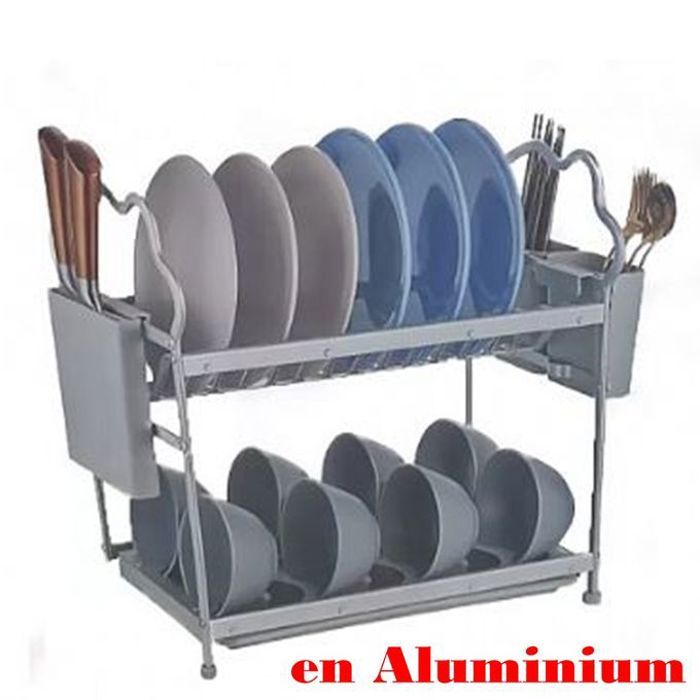 Égouttoir en aluminium à 2 niveaux, organisateur de cuisine.