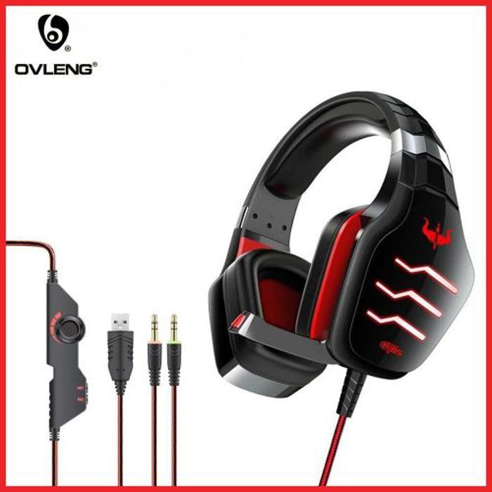 Ovleng Casque Gaming GT85 HD Sound E-Sport Stéréo HiFi éclairage LED Gaming, Usb + 2 * 3,5 mm