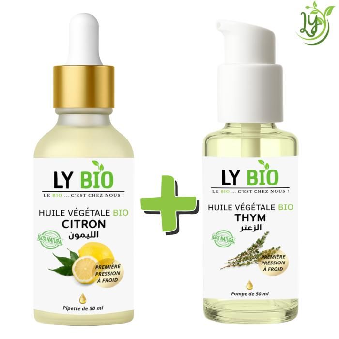 LYBIO PACK HUILE CITRON 50ML - PIPETTE + HUILE THYM 50ML - POMPE