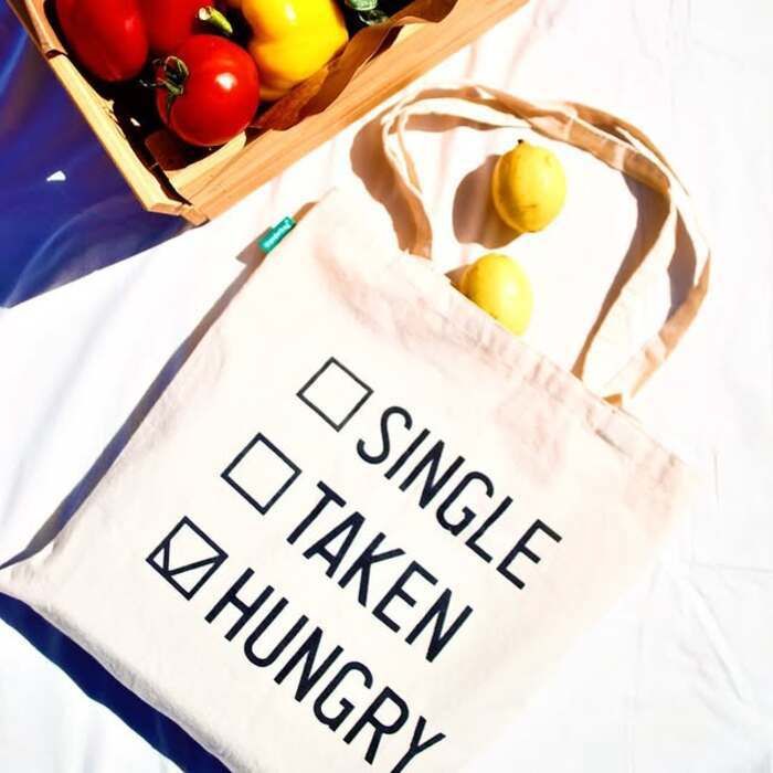 Sac en toile imprimé " SINGLE – TAKEN – HUNGRY " – Sac shopping écologique et tendance