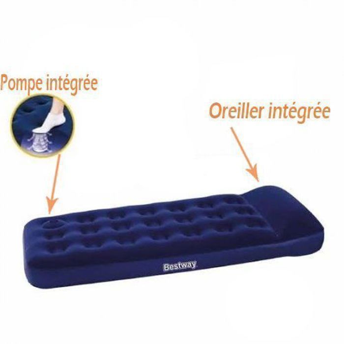 Matelas Gonflable - Bestway - Blue Horizon Step - 1 Place - Pompe à Pied Intégrée - Vinyle Résistant
