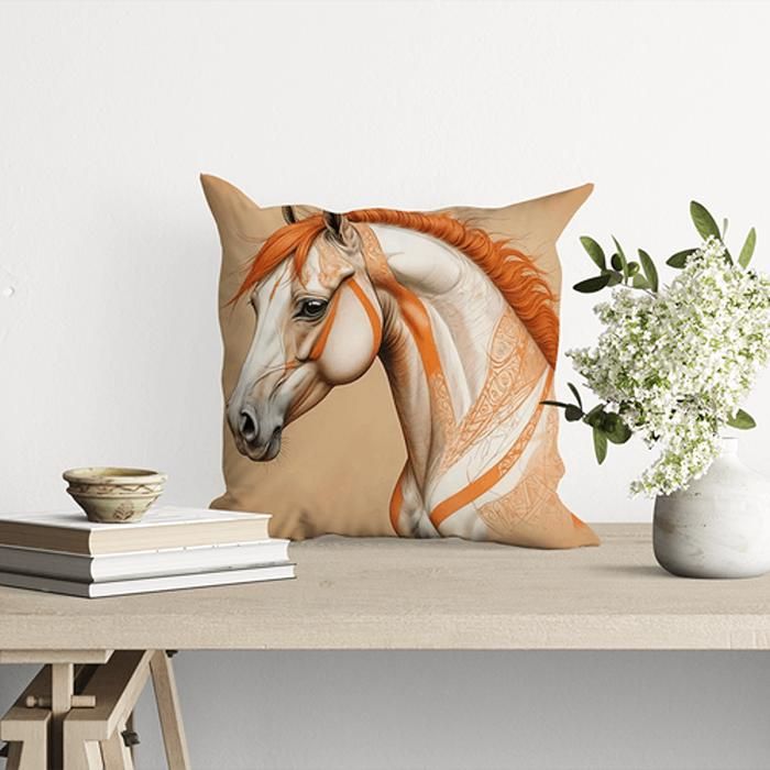 Housse de coussin - IMPREMALIA - Equestria - Velours doux - Motif équestre - Couleur orange