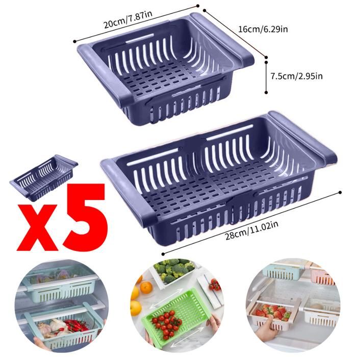 5 Paniers de rangement extensible pour réfrigérateur Bac de Rangement Multifonctionnel pour la Cuisine et la Maison