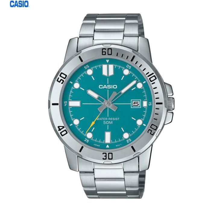 Casio Montre pour homme Bracelet en métal Cadran bleu Aiguilless lumineuses Étanche-mtp-vd01d-3e2vudf