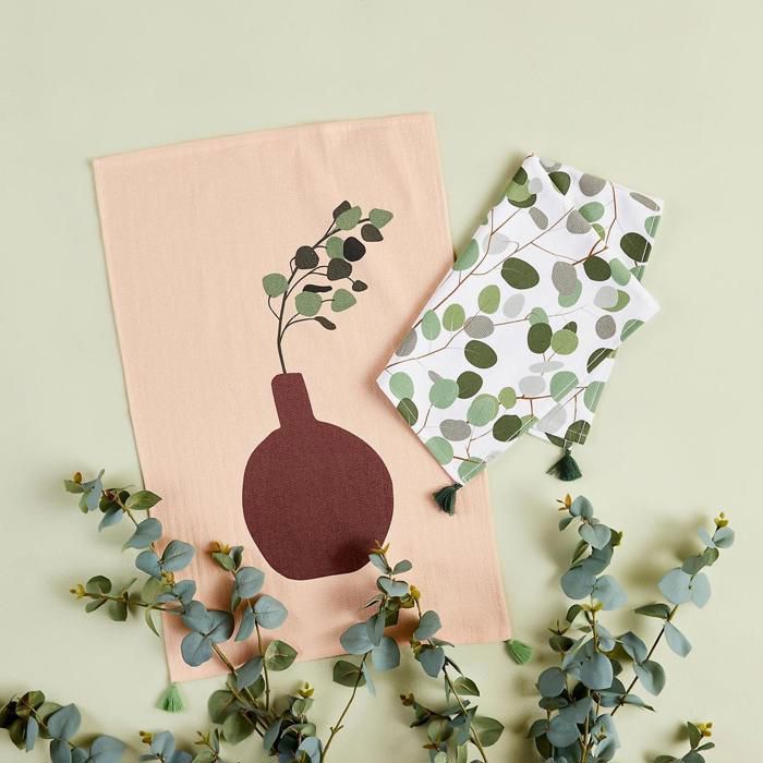 Torchon de cuisine - BELLA MAISON - Set de 2 - 100% Coton - 40x60 cm - Rose
