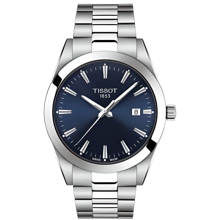 Montre Bracelet - TISSOT - Gentleman - Acier inoxydable - Cadran bleu - Étanchéité 10 Atm