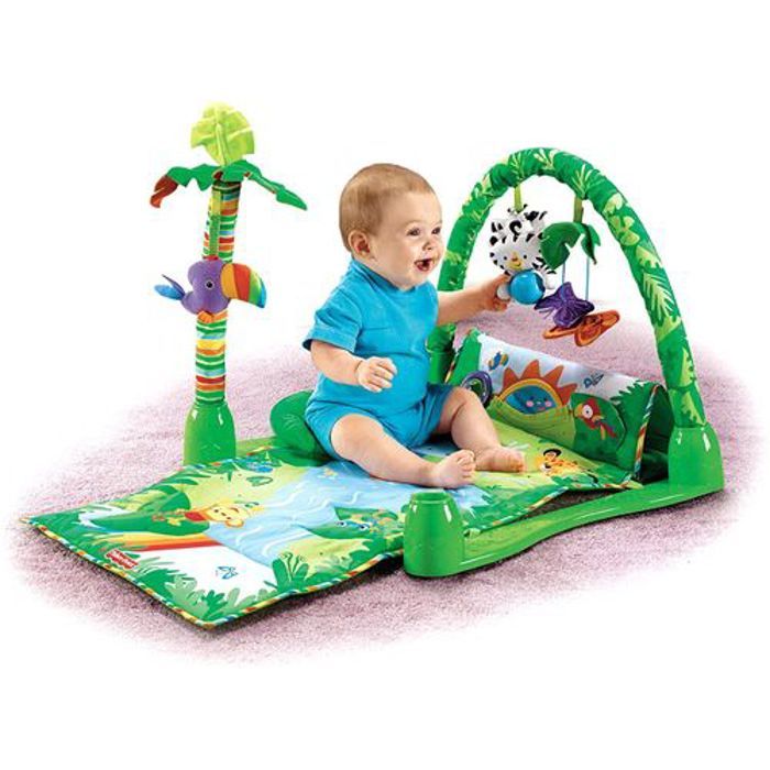 Tapis d'Activités - Tapis Musical - Jungle - 3 modes de jeu - 2 jouets suspendus - Dimensions 9x54.5 cm