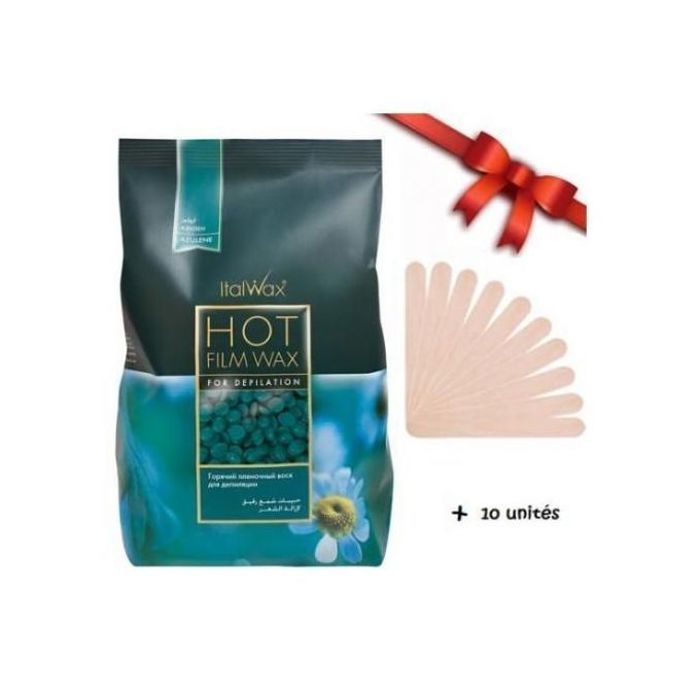 Cire Italwax granulés naturelle et professionnelle (1 kg) + 10 spatules - Verte