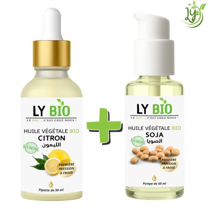Pack Huile - LYBIO - Huile Citron 50ml - Huile Soja 50ml - Nourrissante - Revitalisante