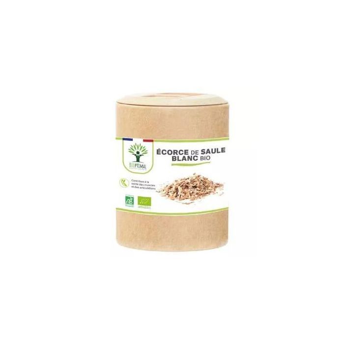 Bioptimal  Saule bio - Tonifiant Articulation - 100% Écorce de saule blanc en poudre Pure, 200 gélules - Made in France