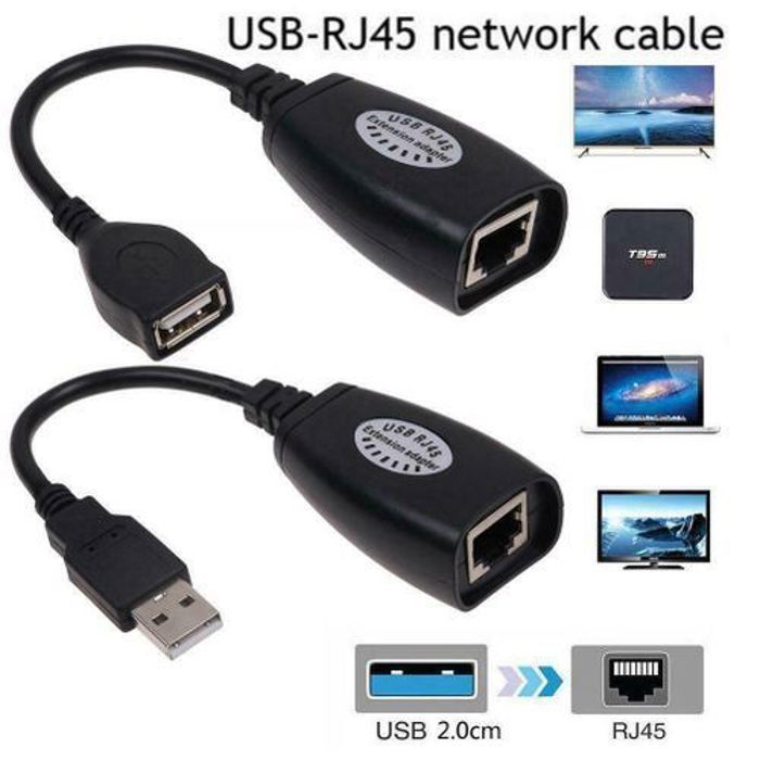 2 Adaptateur d'extension USB (mâle) vers RJ45 + USB (femelle) USB sur Cat5/5e/6 RJ45