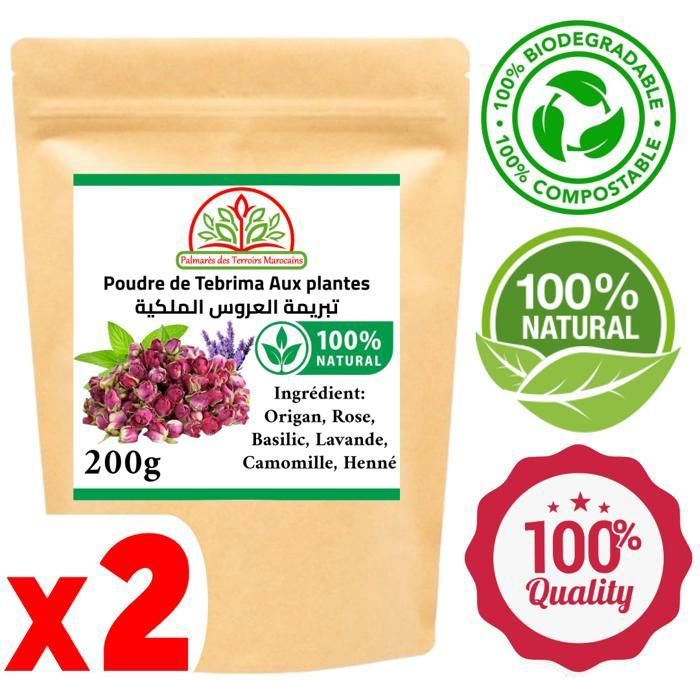Tabrima Hammam en poudre Gommage pour le corps (Camomille, Origan, Basilic, Henné, lavande, Rose) 400g