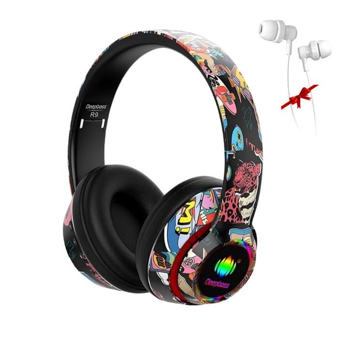 Deepbass Casque R9 Sans Fil RVB, Hi-Fi Bluetooth + Ecouteur Gratuit