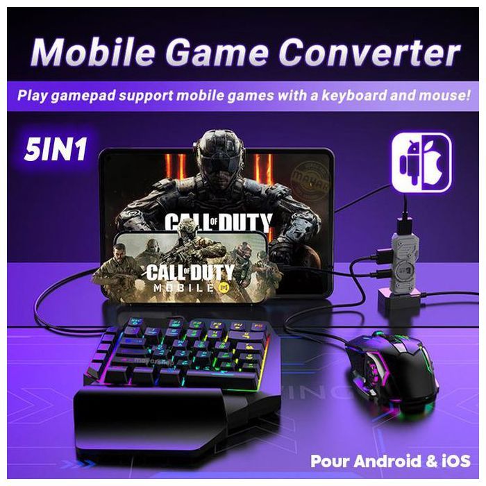 M9 – Pack Gaming Mobile 5-en-1 (Bluetooth + Filaire) avec Clavier, Souris