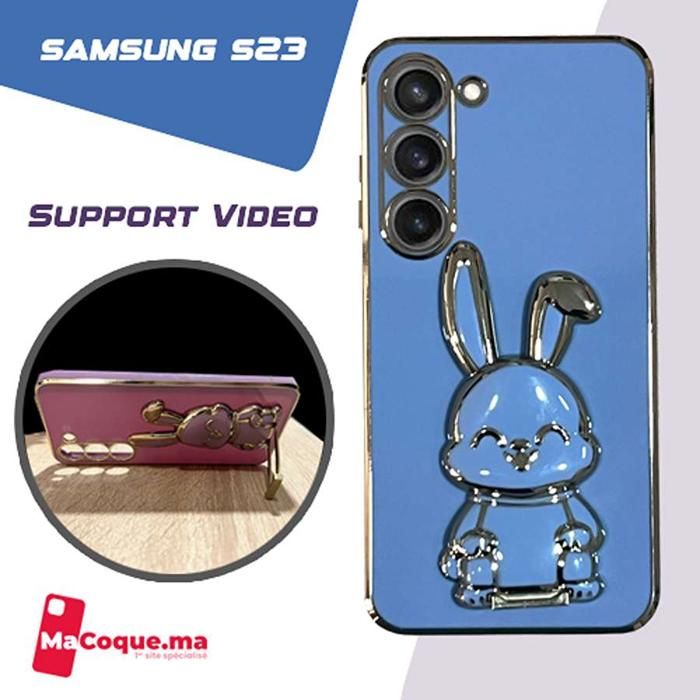 BLEU Coque Samsung S23 normal Design LAPIN 3D / Support Vidéo Antichoc