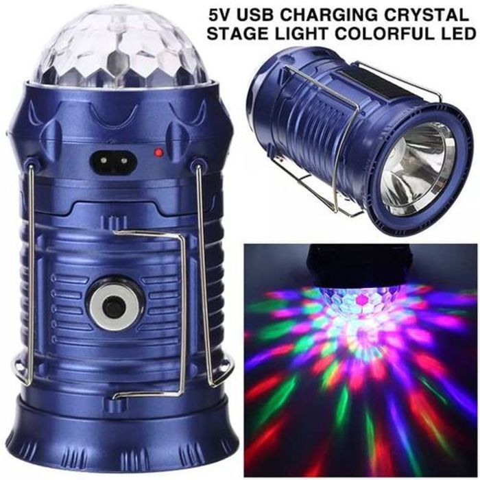 Lampe de scène en cristal rechargeable USB 5V, rotative et colorée, lanterne Portable pliable et étanche