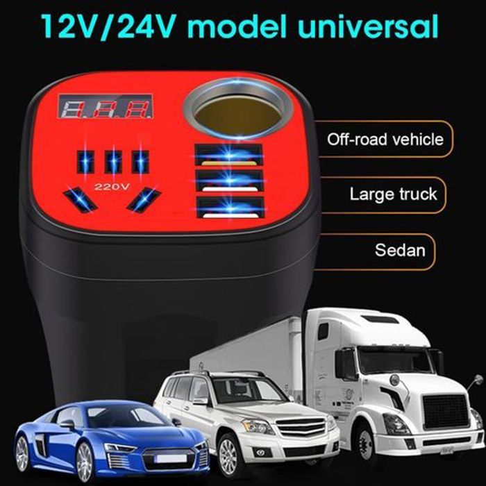 Convertisseur multifonctionnel de voiture, Onduleur de chargeur 12 V/24 V à 220 V