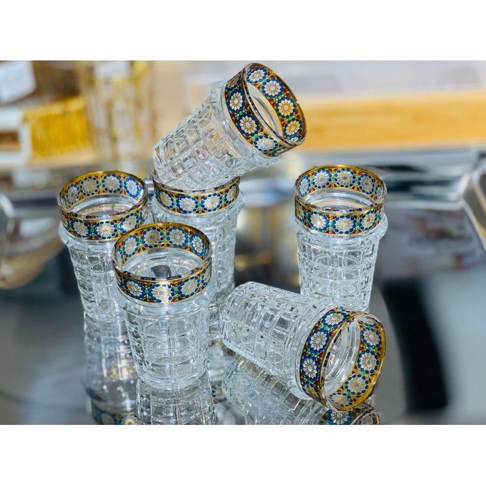 Verres à thé - Non spécifié - Set de 12 - Cristallin - Motifs zelig marocain - Contenance généreuse