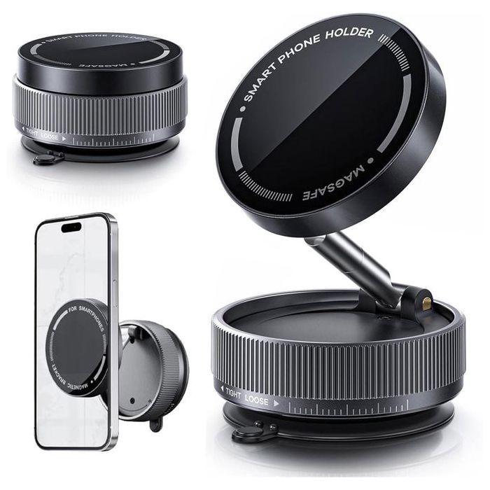 Support Téléphone Magnétique Magsafe 360° Rotatif à Ventouse – Double Face, Pliable & Rétractable