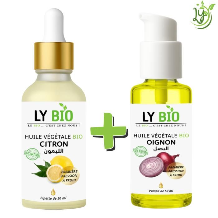 Pack d'huiles végétales - LYBIO - Huile de citron 50ml - Huile d'oignon 50ml - Soin complet naturel