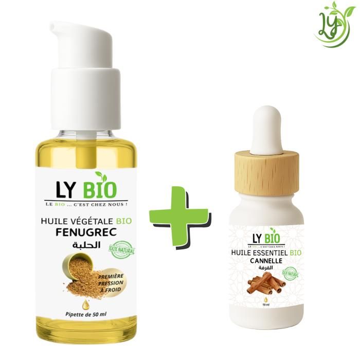 LYBIO PACK HUILE FENUGREC 50ML - POMPE + HUILE ESSENTIEL CANNELLE 10ML